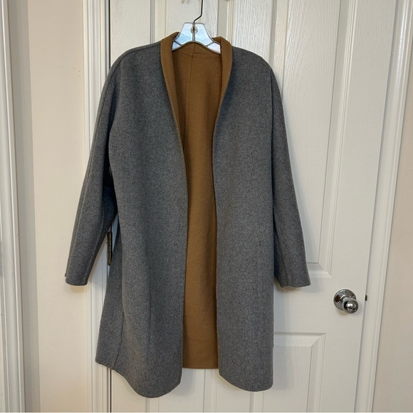 Vince Reversible Collarless Wool Blend Coat in Dark Camel/ Med H Grey Size M - Picture 6 of 12